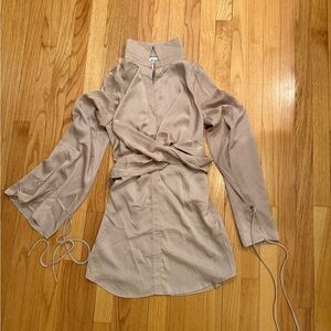 New with tags Princess Polly Beige Wrap Dress with Long Sleeves